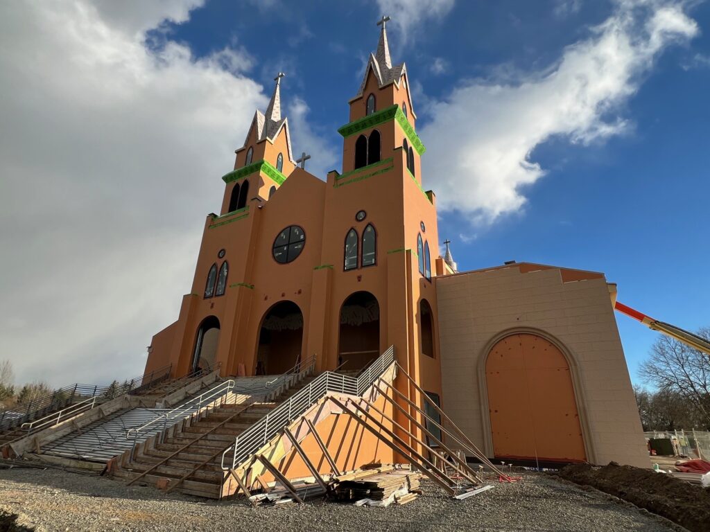 Beautiful side view of the front of the VMP church currently being built. 